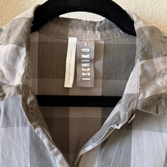ISHIKO Cotton Gray Checkered Shirt Dress with pockets - Picture 3 of 11